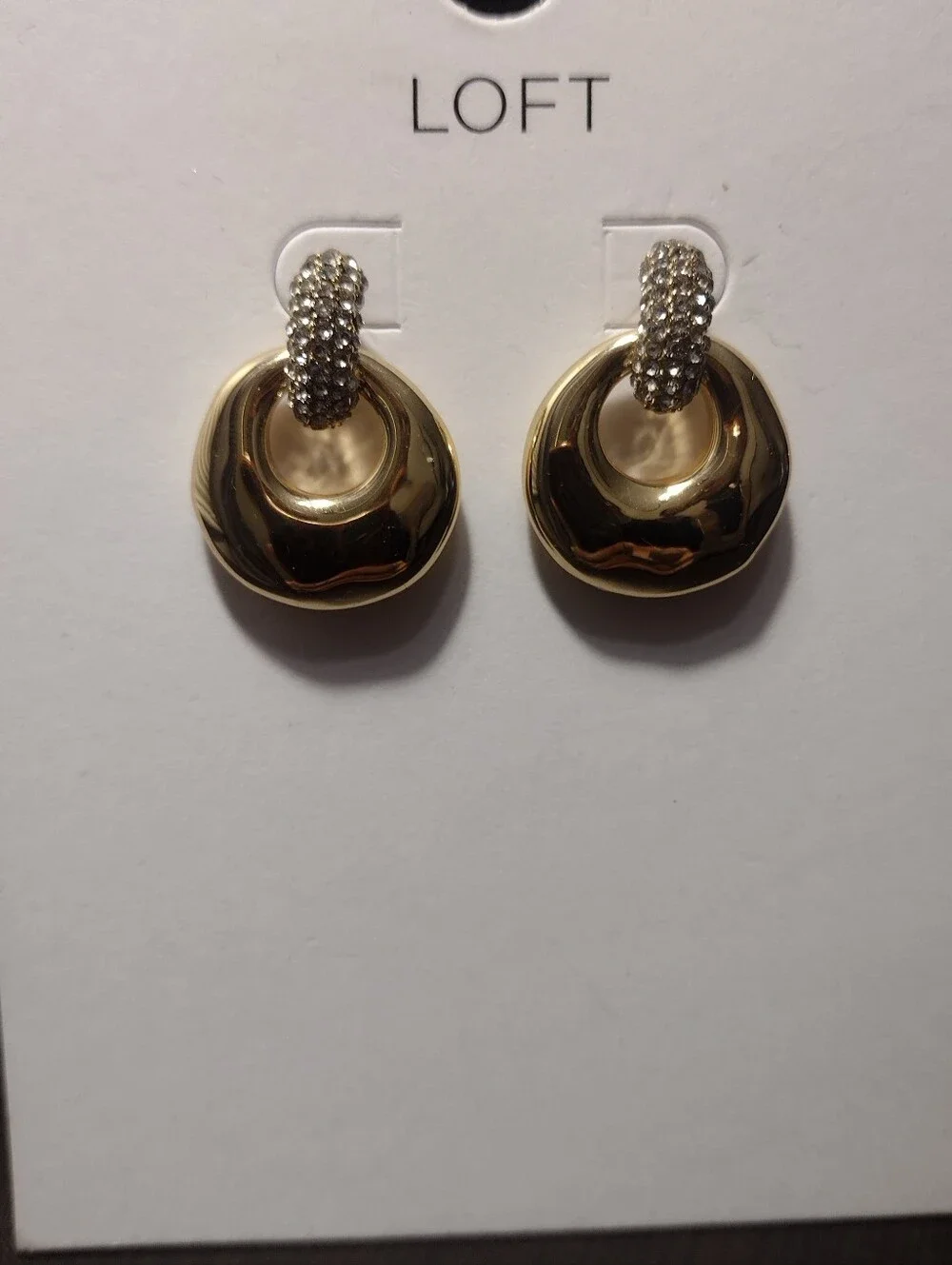 LOFT Gold Pave Hoop Drop Earrings with Rhinestone Accents